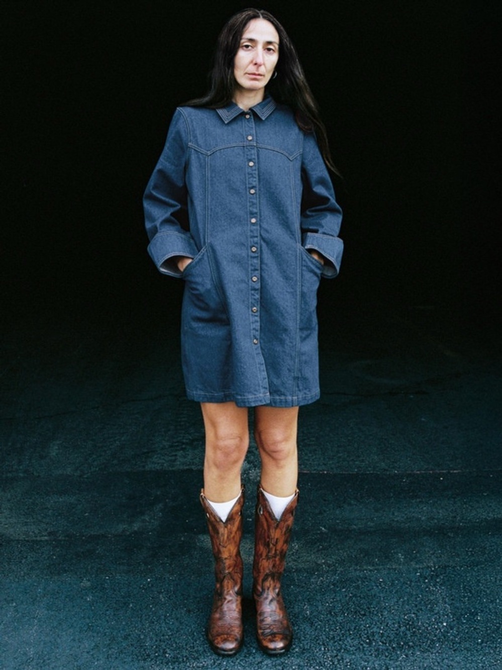NWOT Nudie Maj Western Denim Dress: Blue Button-Up with refined details